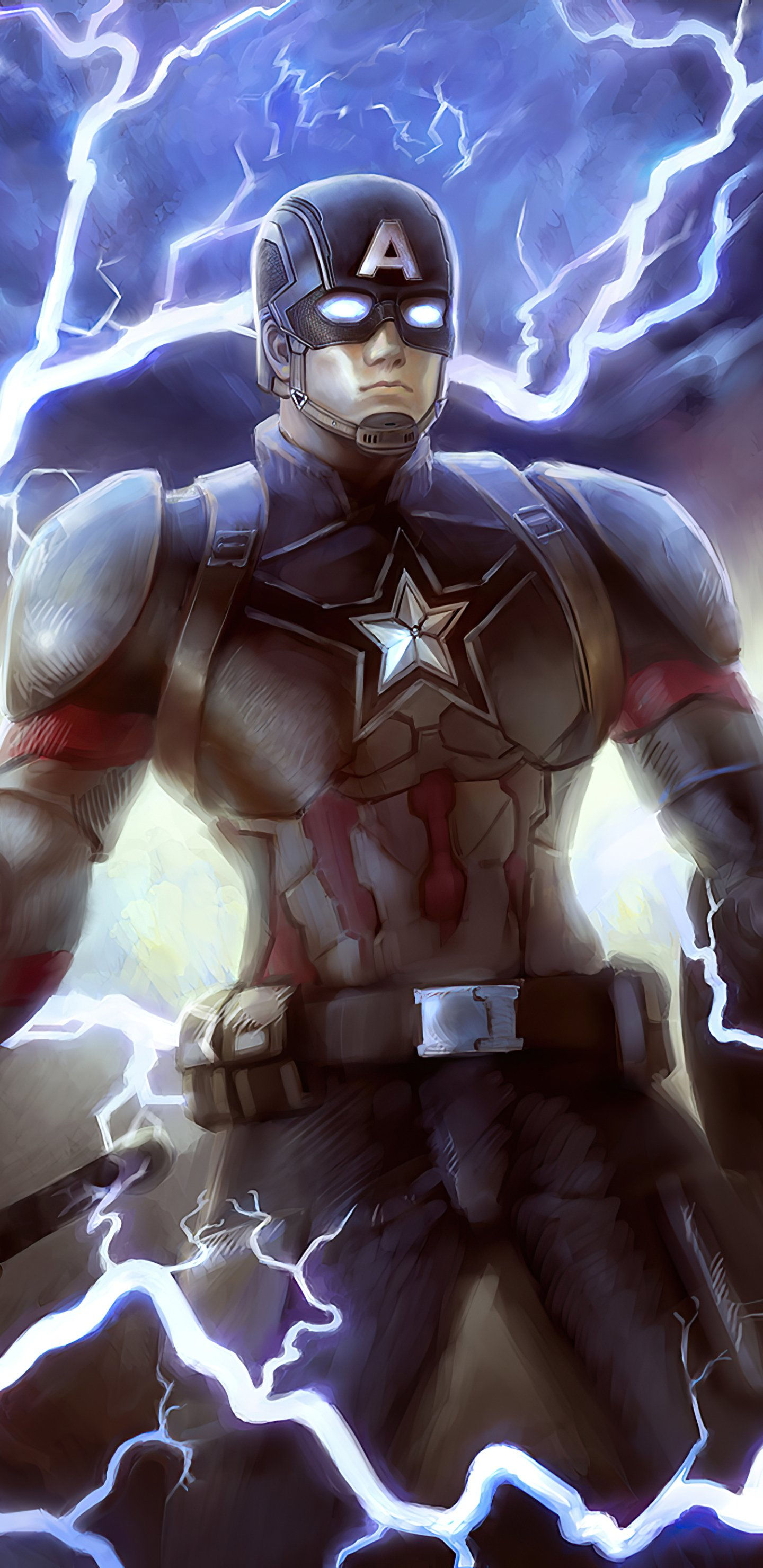 Wallpaper #B70BF Captain America Surrounded by Lightning from Thors Hammer