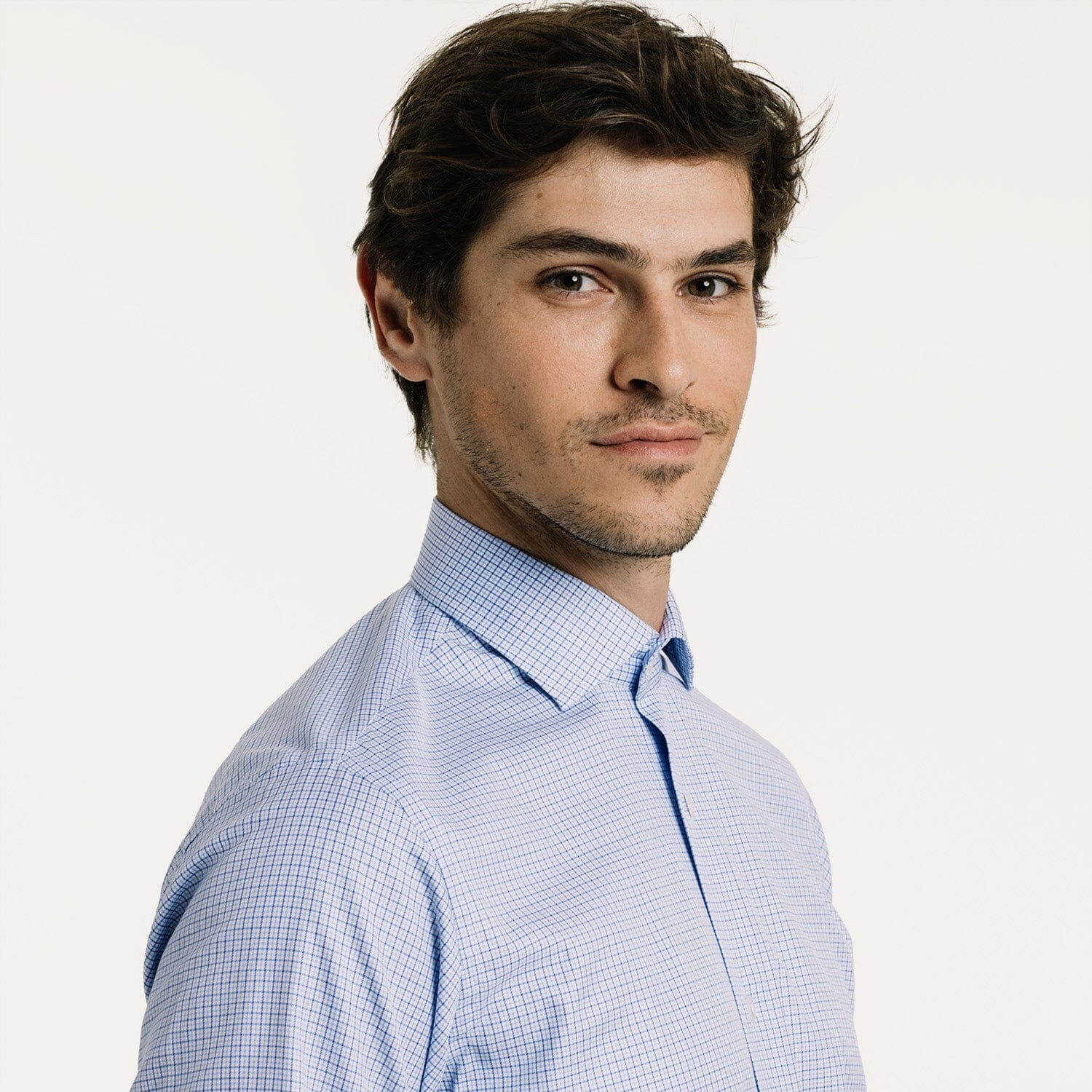 Wallpaper #s2dM9ZIBSpphPi3-Q36y382 Blue Check Twill Shirt with Semi Cutaway Collar Hast Hast Paris