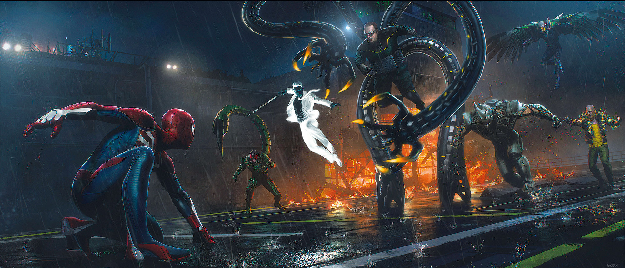 Wallpaper #ceb46 1920x1080 Spiderman vs Sinister Six Art Laptop Full HD 1080p HD 4K