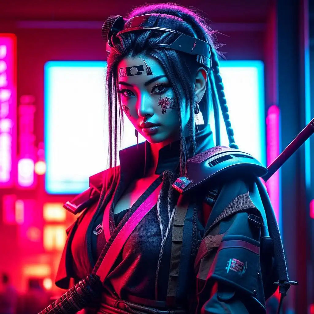 Wallpaper #lGiXF5MBSpphPi3-bA_J22 AI Art Cyberpunk Samurai Girl by at Andrei Voron Pixai