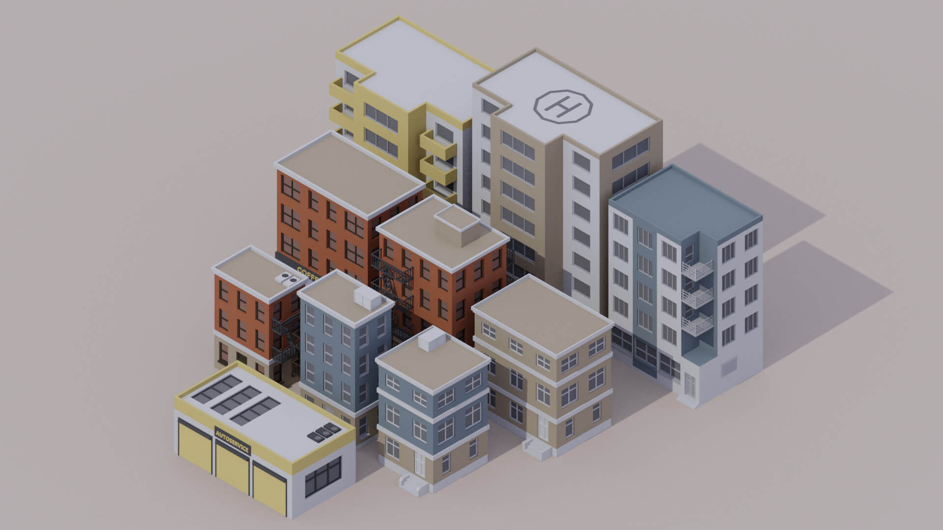 Wallpaper #aWfA6pIBSpphPi3-sEia68 Buildings Lowpoly Pack Free 3D Model by Tarasov3d