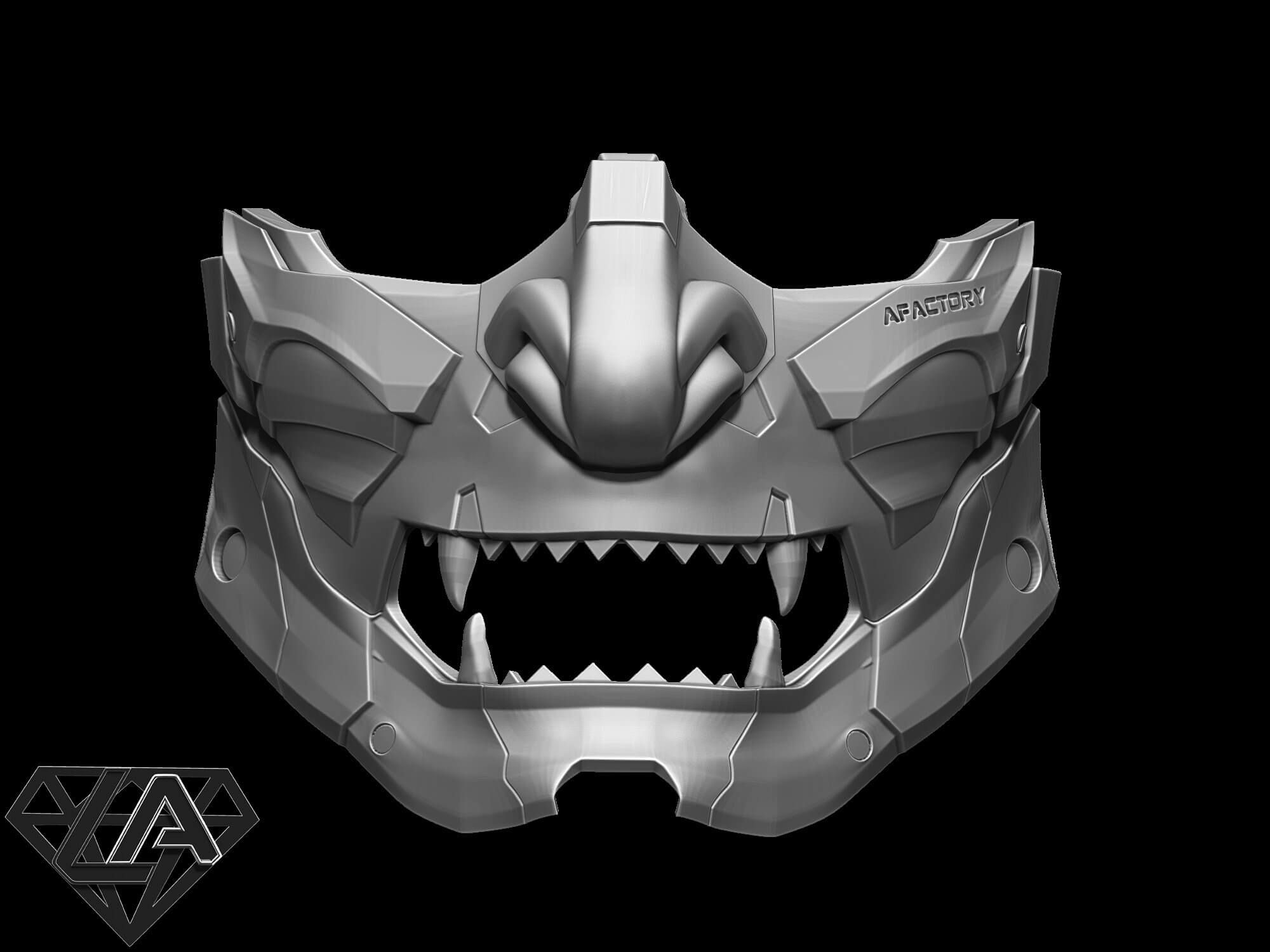 Wallpaper #uhmQMo8BtGB6xQ78vJfc57 Demon Cyberoni Half Mask 3D Print Model by Lafactorystore