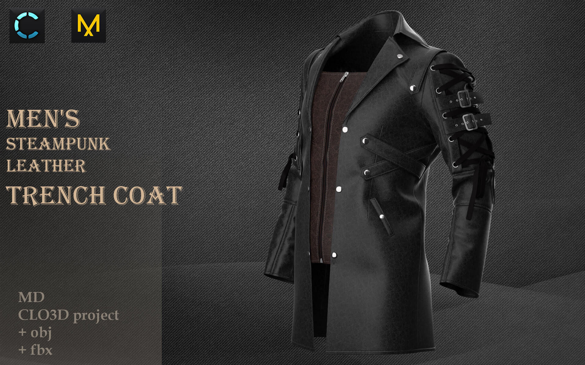 Wallpaper #kyxGSZMB0E1QgA7wmPIG40 Mens Steampunk Leather Trench Coat 3D Model by Edwardm
