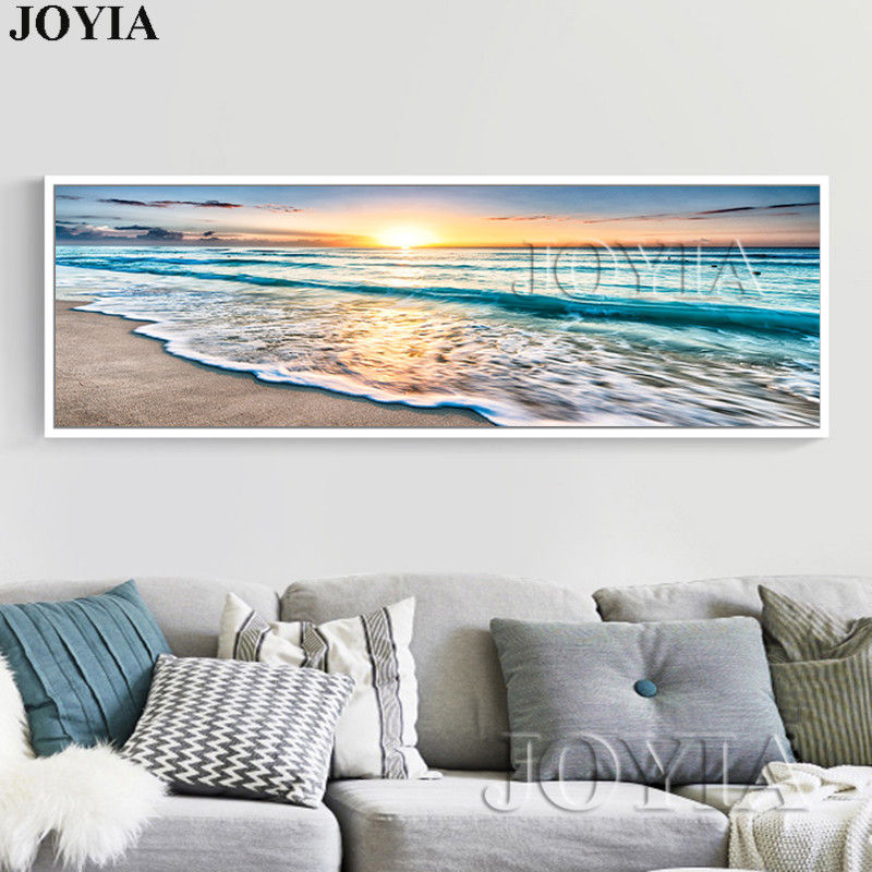 Wallpaper #aLiA1pIBJvJKYCmEHd7H217 Large Rectangle Seascape Painting Picture Beach Waves Canvas Art Print