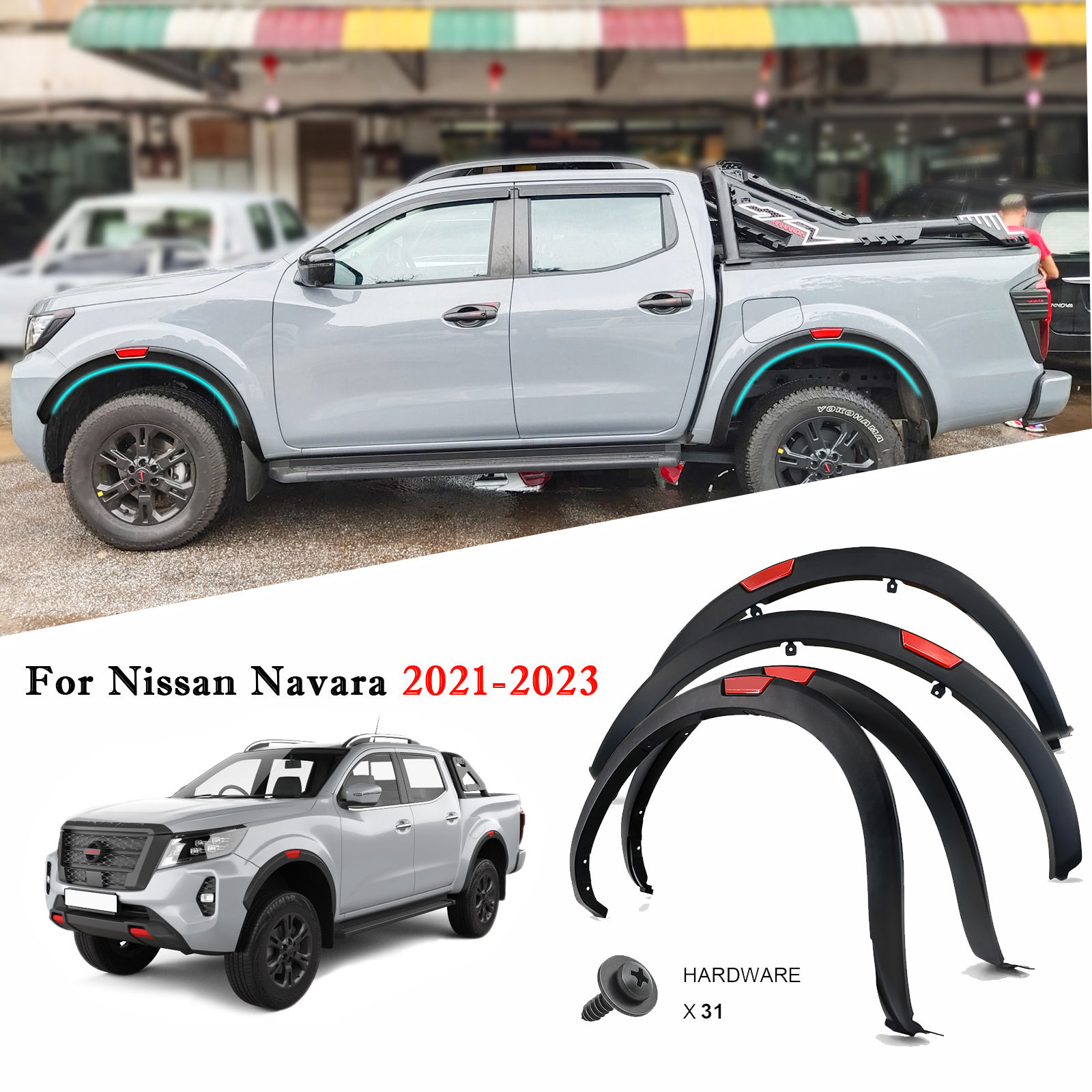 Wallpaper #_UYyVZcBqAgmjOk2pl2I242 3 Fender Flares Wheel Arches Extensions with Red Reflector for Nissan