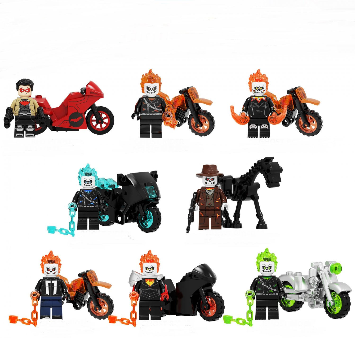 Wallpaper #g_TPOpMBKFX8bn3rq3n_166 Ghost Rider Red Hood Motorcycle Minifigures Lego Compatible Super