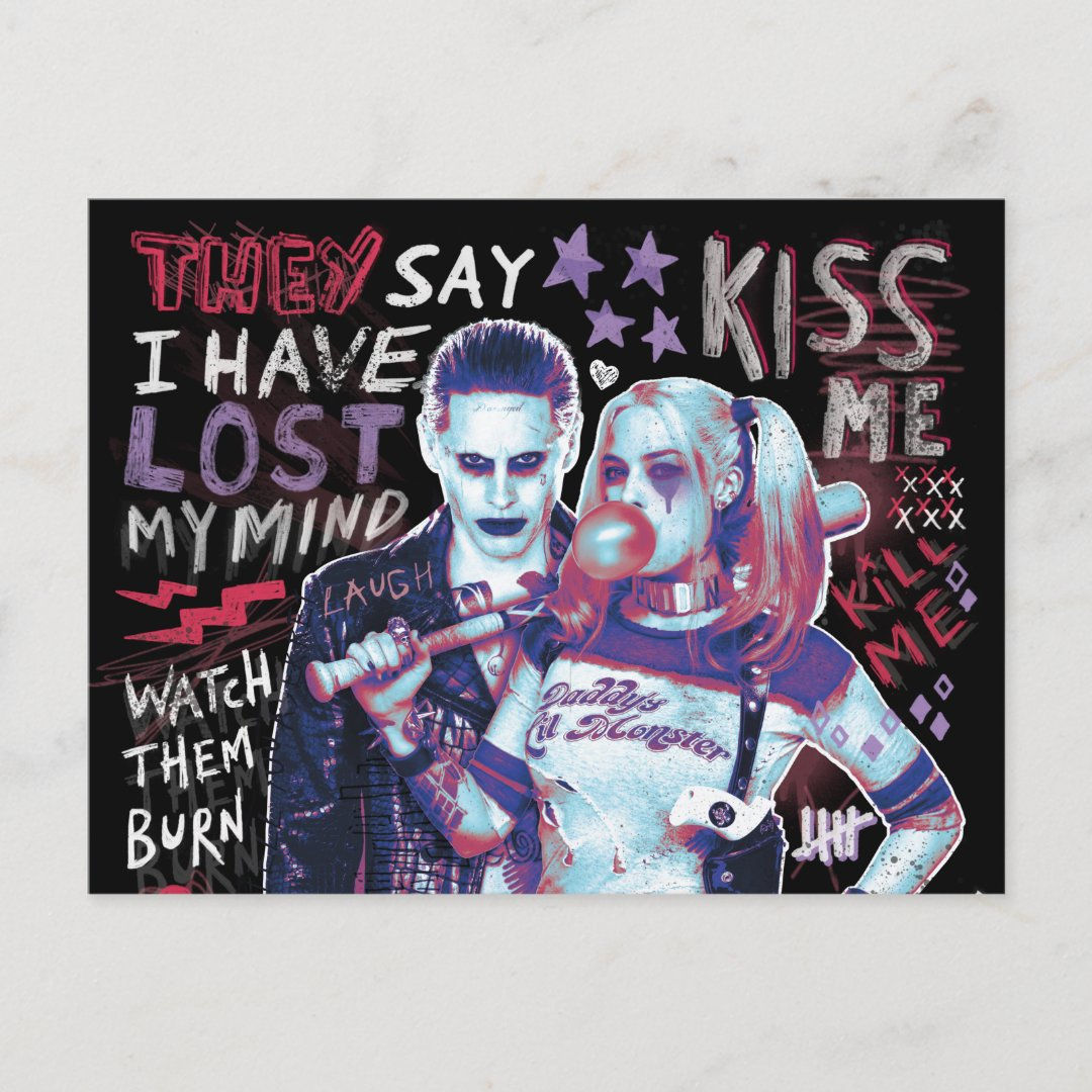 Wallpaper #3iytSZMB0E1QgA7wMvMJ13 Suicide Squad Joker Harley Typography Photo Postcard Zazzle
