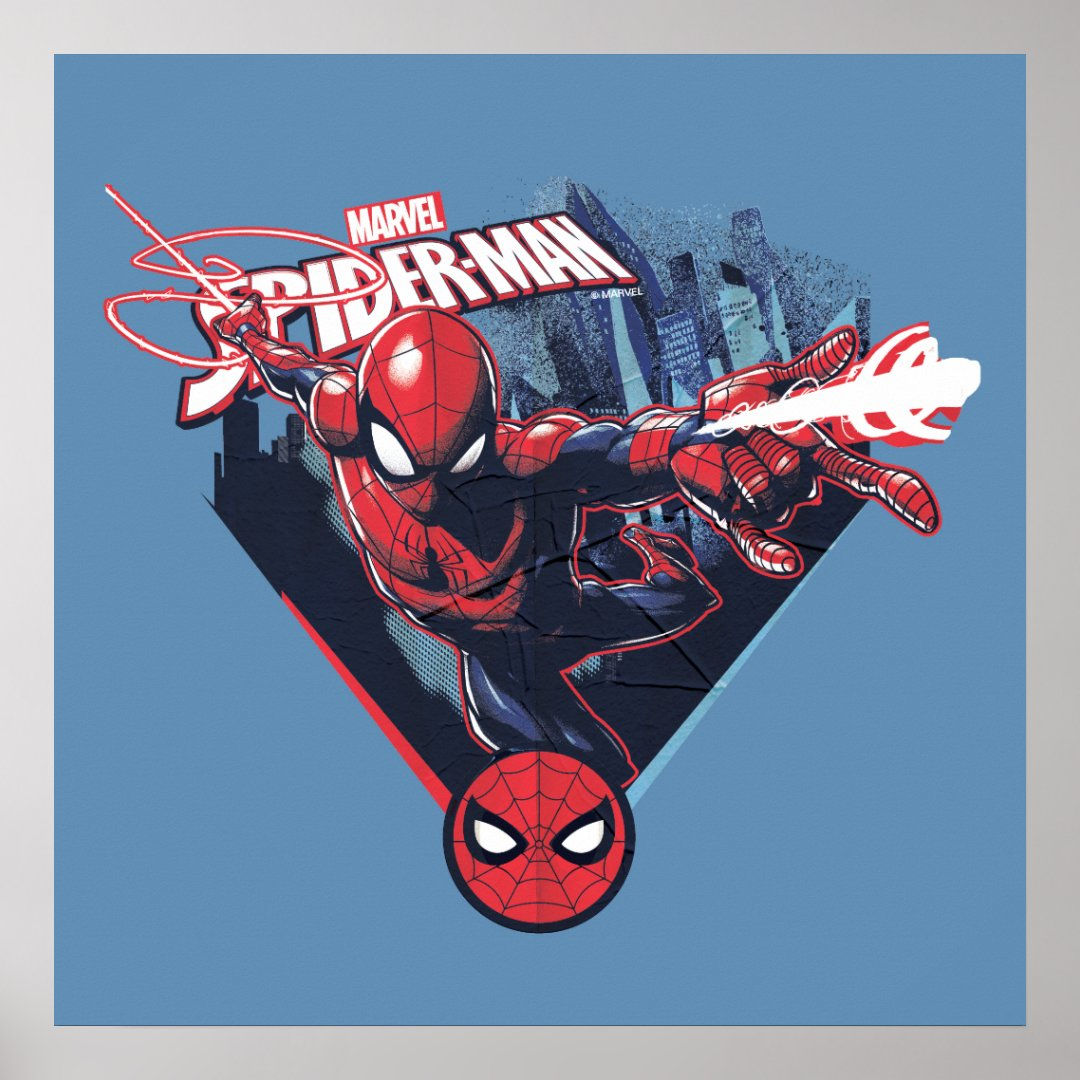 Wallpaper #bttkMpMB3oUMxGFS_z35211 Spider Man Web Swinging Over City Badge Poster Zazzle