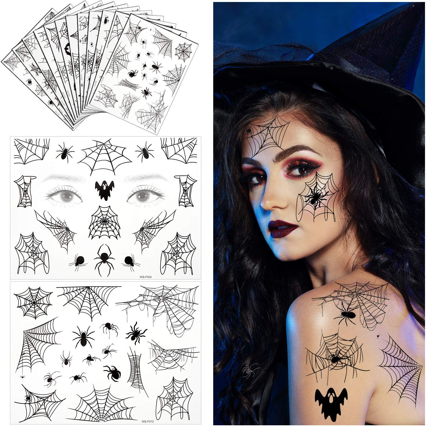 Wallpaper #R_S4OZMBKFX8bn3rxndT258 94 Pieces Halloween Spider Face Tattoos Spider Webs Temporary Tattoos