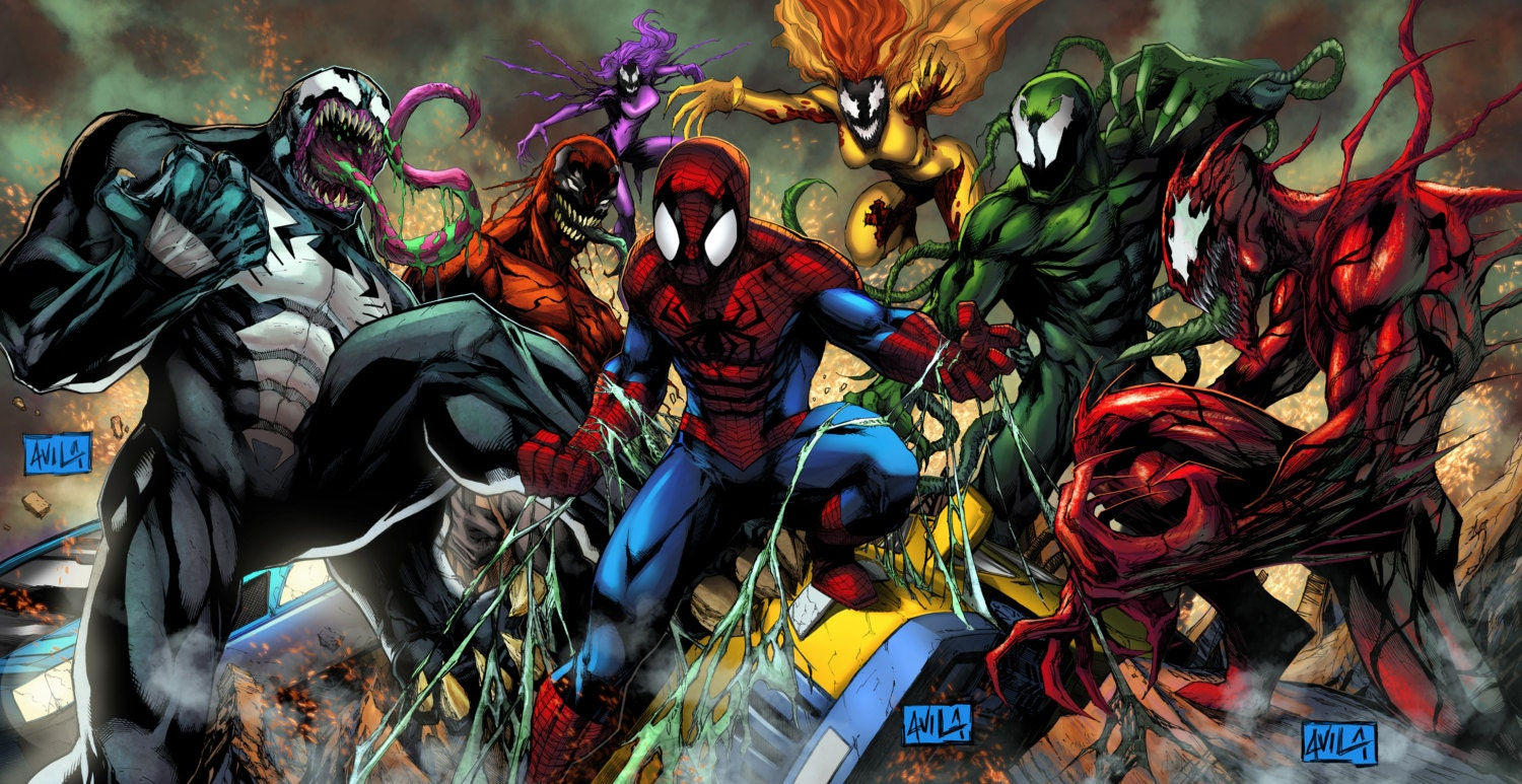 Wallpaper #_mhlGpMBSpphPi3-EBu093 Spiderman vs Symbiotes Massive Print by Hanzozuken