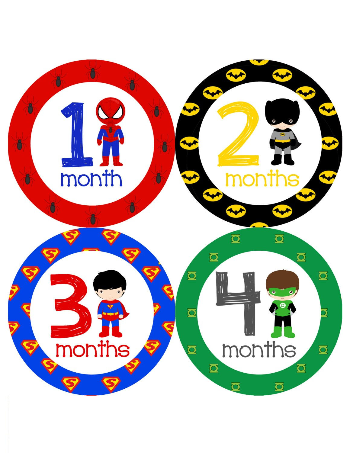 Wallpaper #OGdH-JIBSpphPi3-nIkz156 Superhero Monthly Onesie Stickers 2 Avengers Spiderman Batman