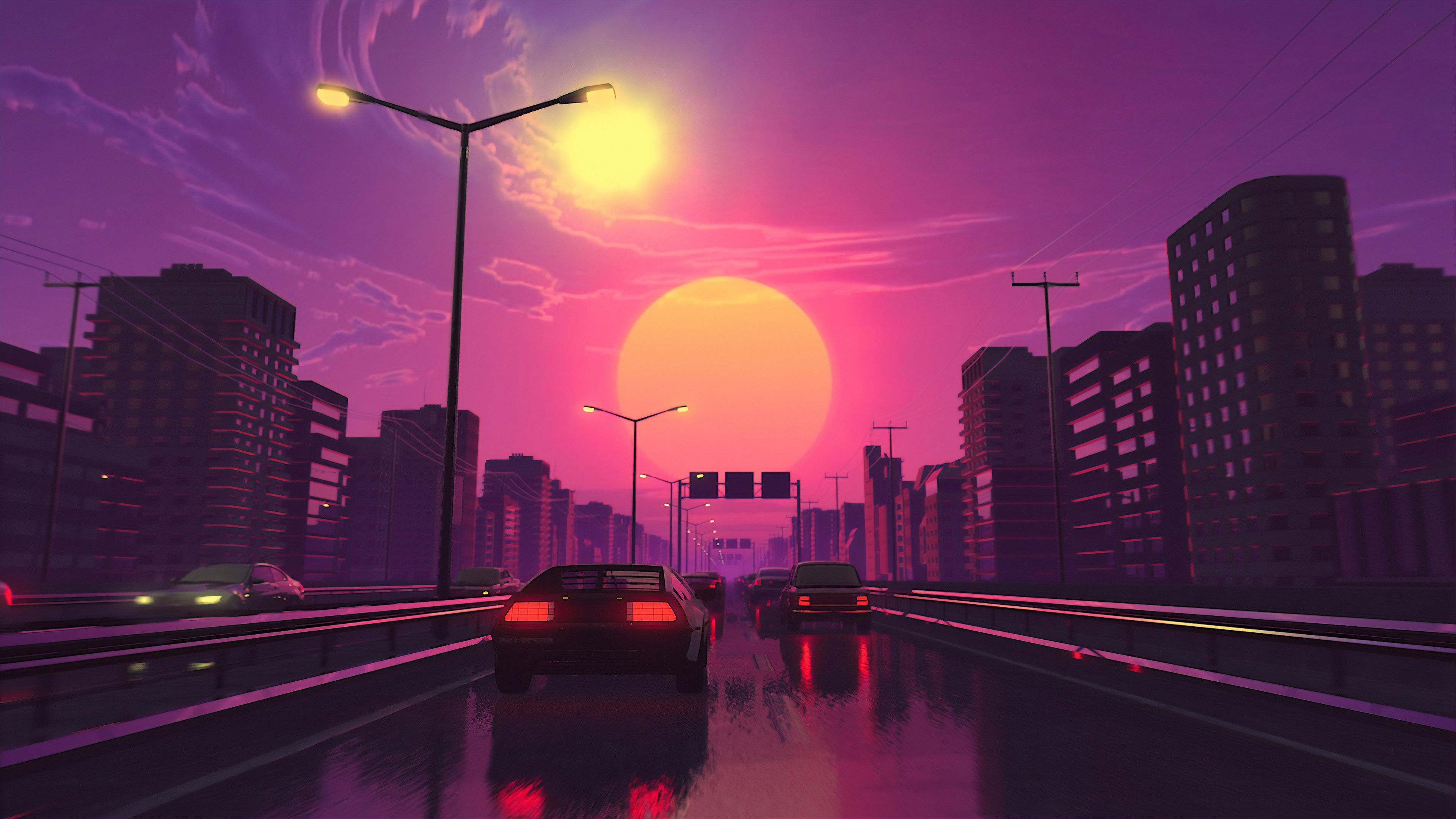 Wallpaper #4kX0qY4B7YBJg1BVW6ci30 City Sunset Digital Art Synthwave Vaporwave 4K HD Wallpaper