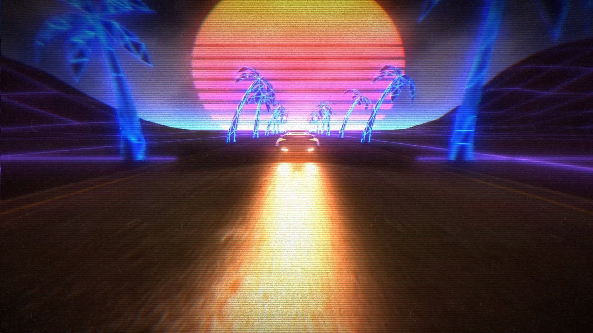 Wallpaper #32gqF5MBSpphPi3-sA2h368 550574 1920x1080 Synthwave Sun Cyberpunk Space 1980s Lasers New Retro