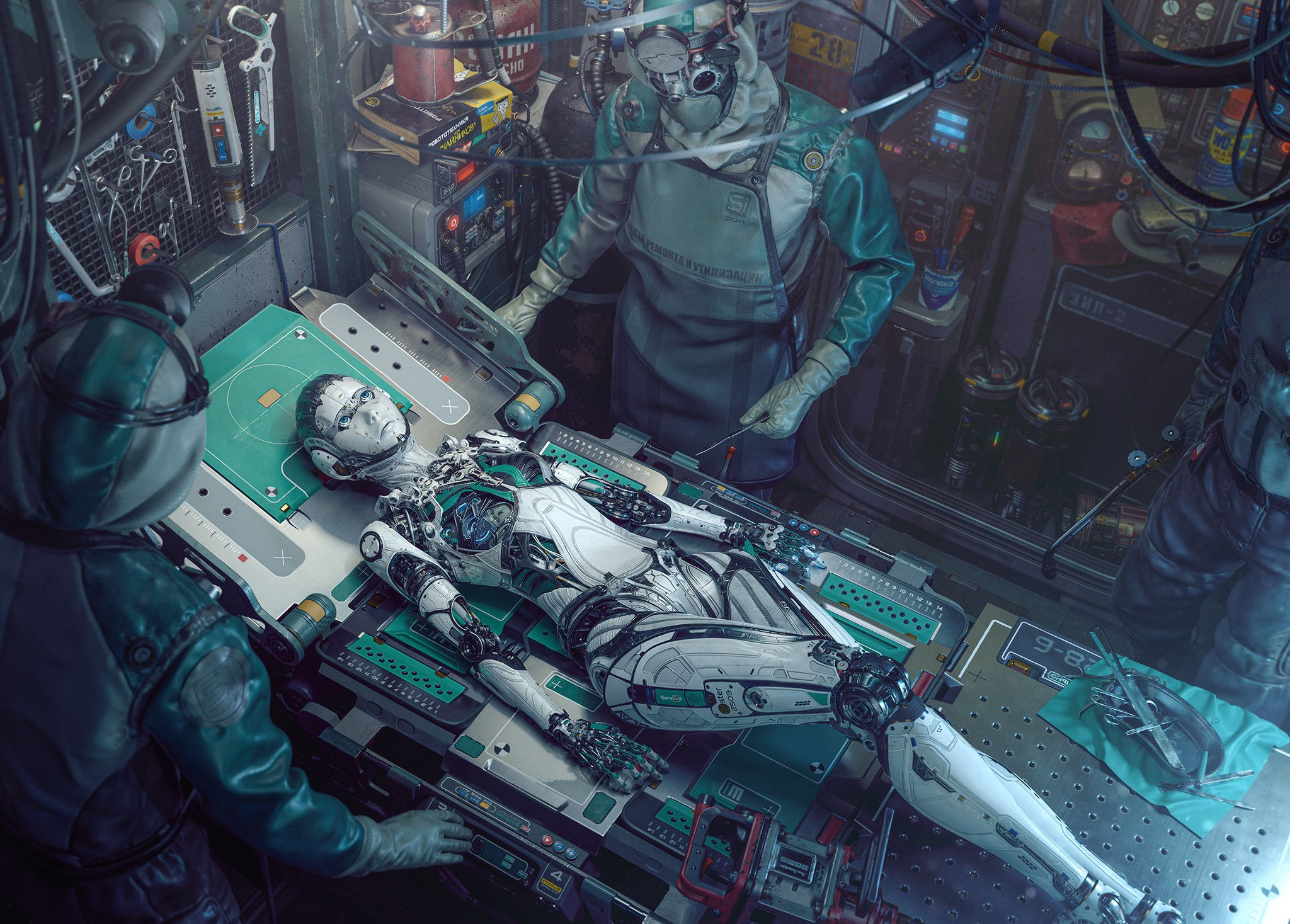 Wallpaper #Qmc2_5IBSpphPi3-FaJe208 Artstation Digital Art Cyrillic Futuristic Science Fiction Surgery