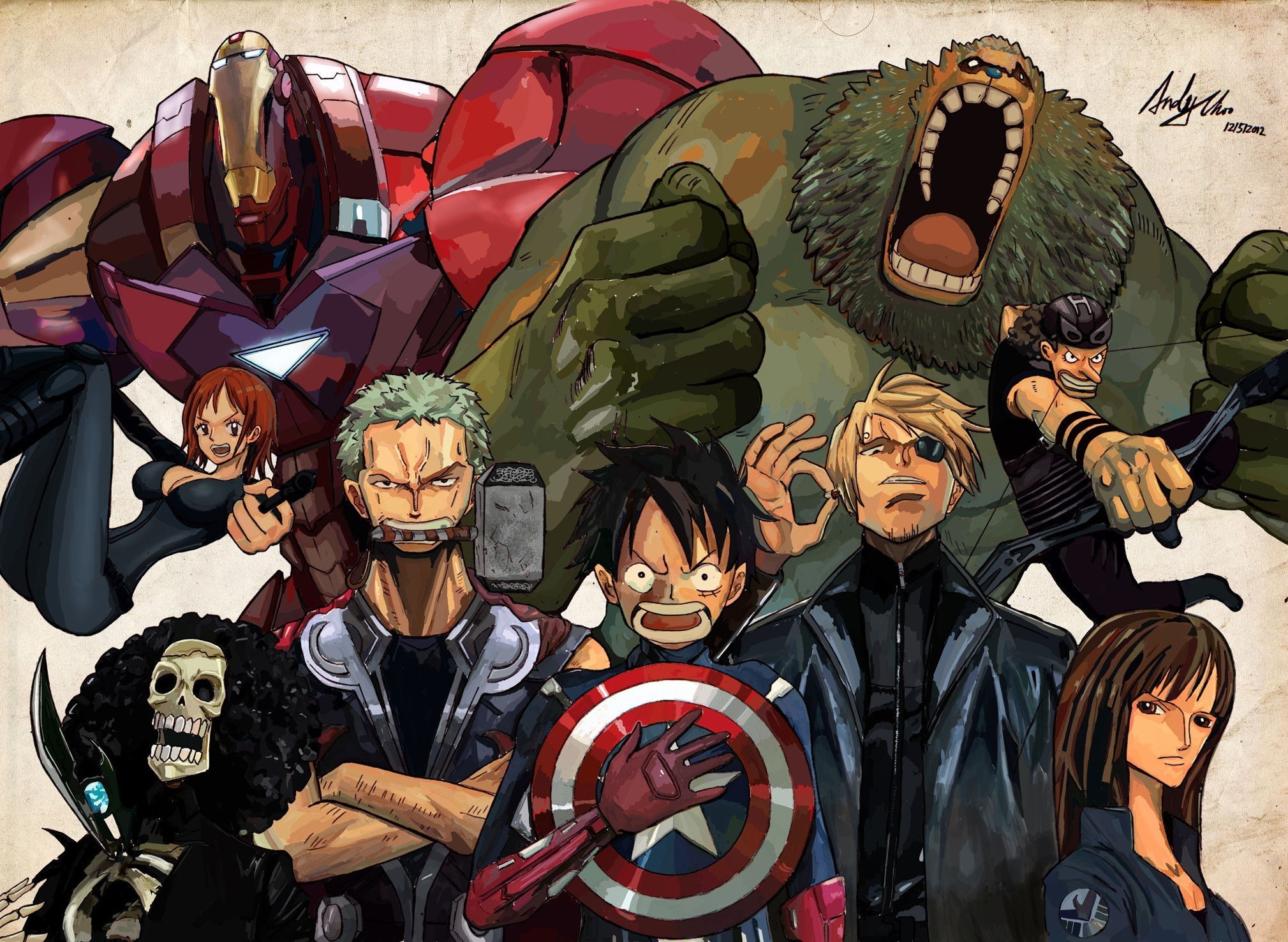 Wallpaper #SWe28JIBSpphPi3-aGii141 Usopp Nico Robin Nami the Avengers Brook Thor Black Widow Franky