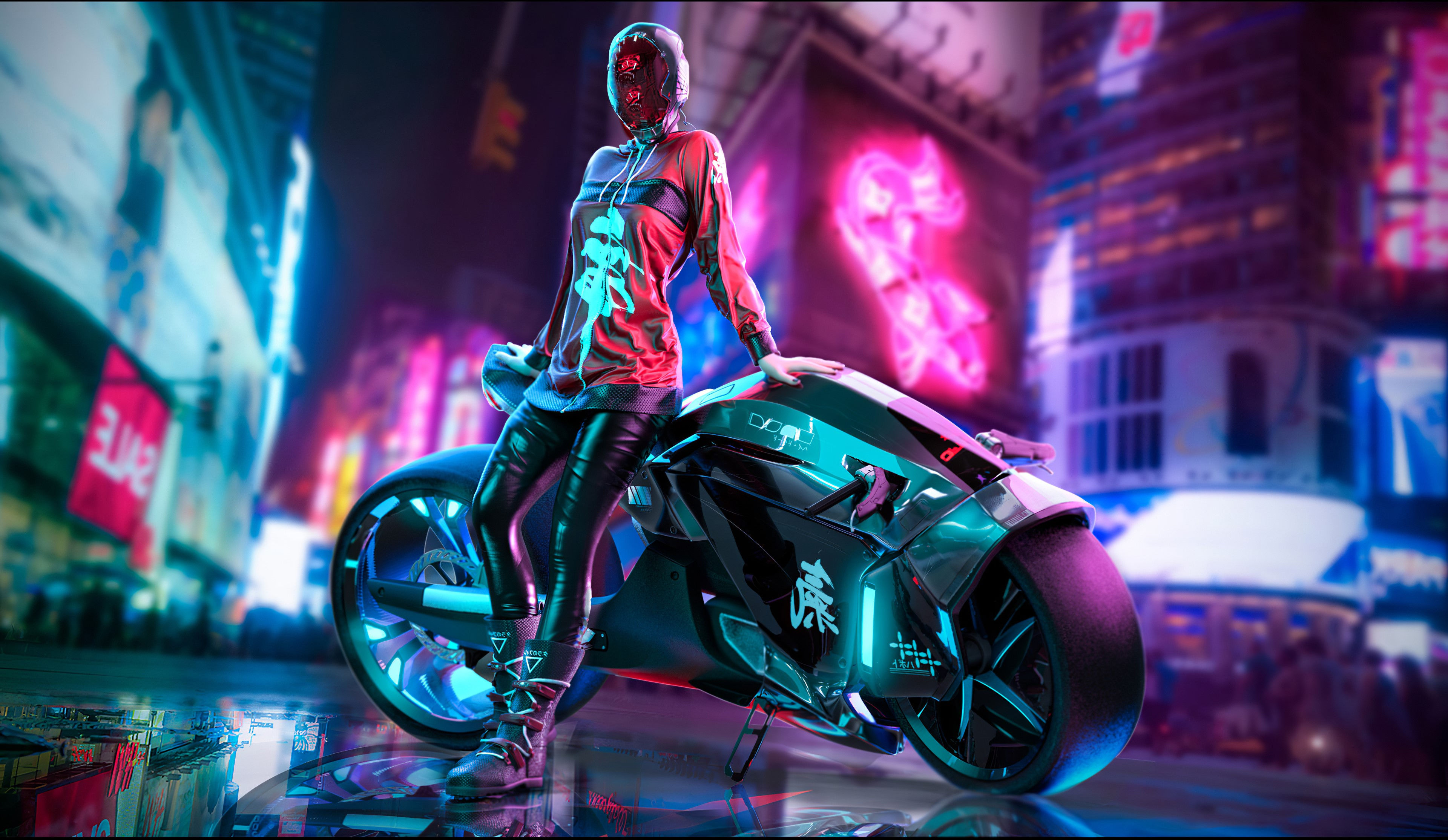 Wallpaper #Jn2c9I4Bnwiau_P6fBCa50 4K Digital Art Cyan Bikes Digital Painting Standing Fan Art