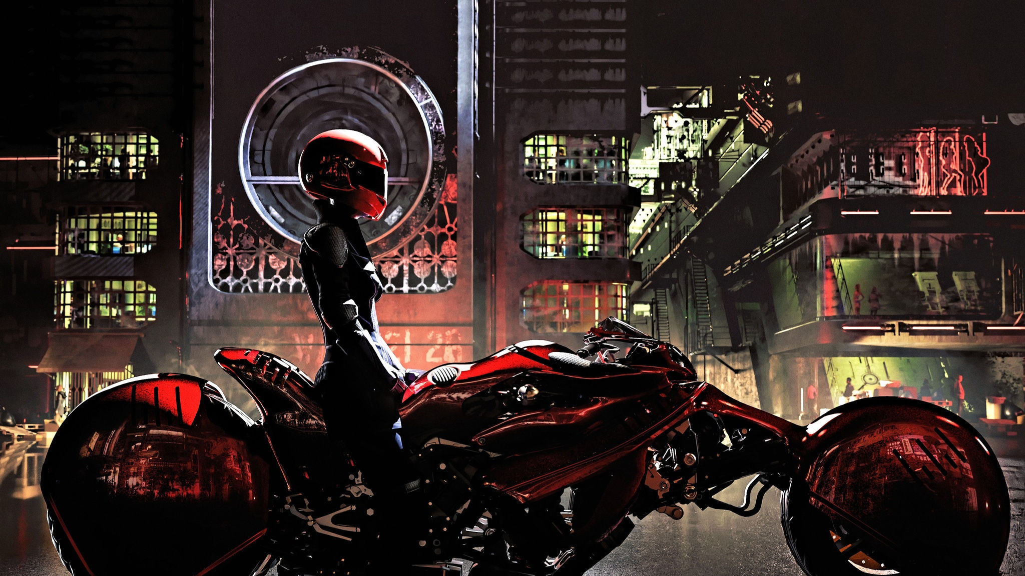 Wallpaper #WkD9LpMBJhL2WPbal7s-52 4K Painting Fan Art Cyberpunk City Science Fiction Motorcycle