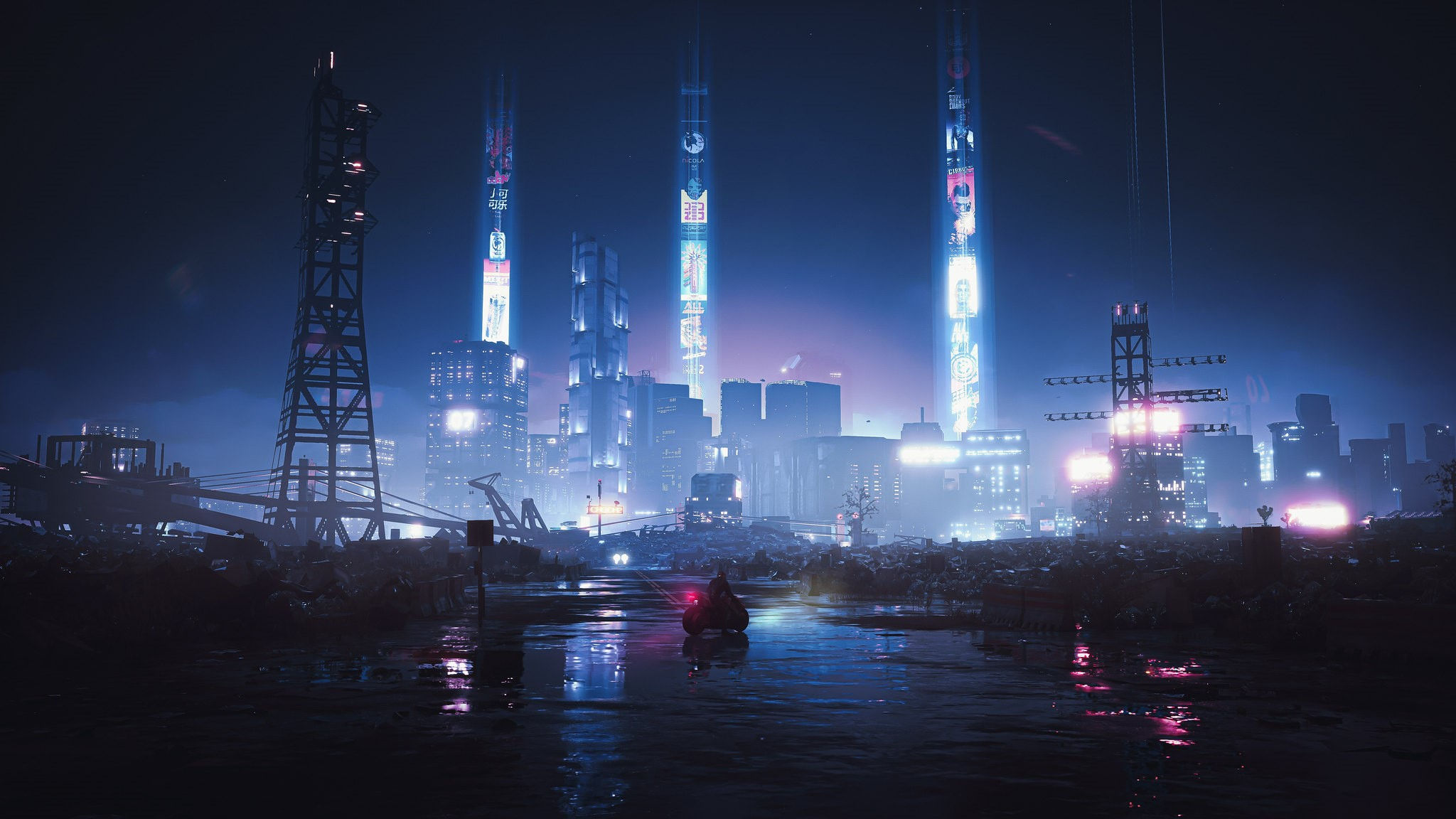 Wallpaper #N2er-5IBSpphPi3-ZJXN258 Road Digital Art Lights Cyberpunk 2077 Night City Video Game Art
