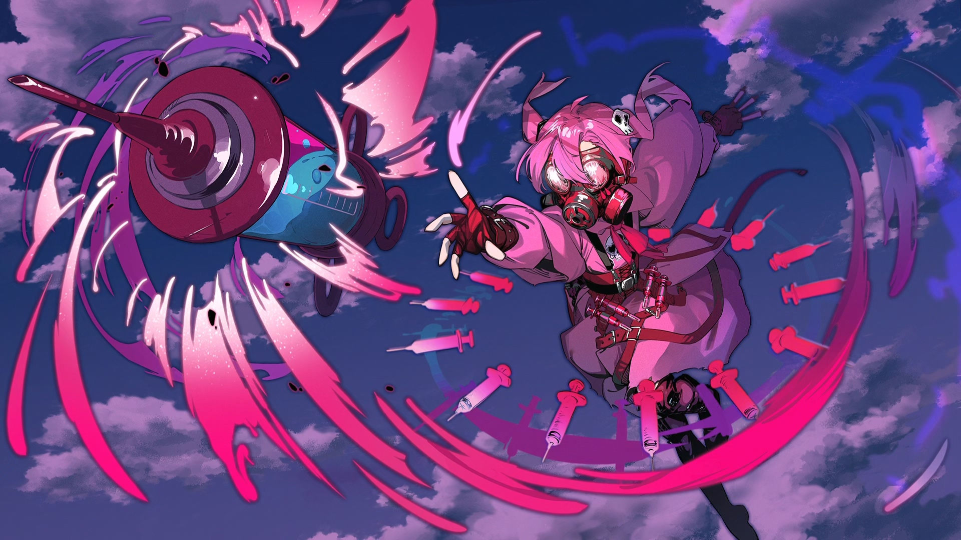 Wallpaper #LW0KapcBycdYOYFTMnFY124 Fingerless Gloves Pink Hair Clouds Gas Masks Mask Needles Sky