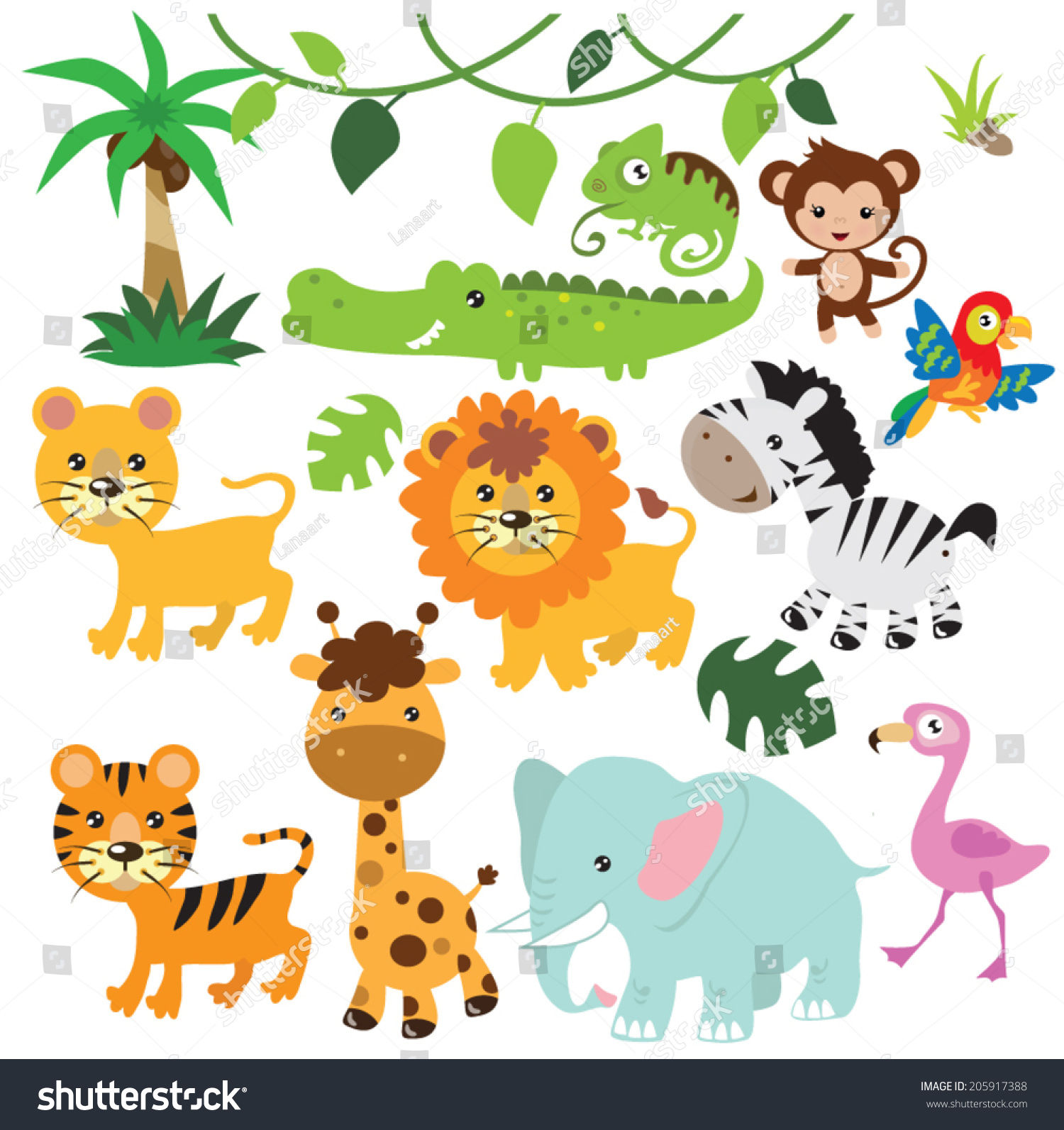 Wallpaper #cXfyJ5MB-pgBXx60MKiM204 Jungle Animals Vector Illustration Stock Vector 205917388 Shutterstock