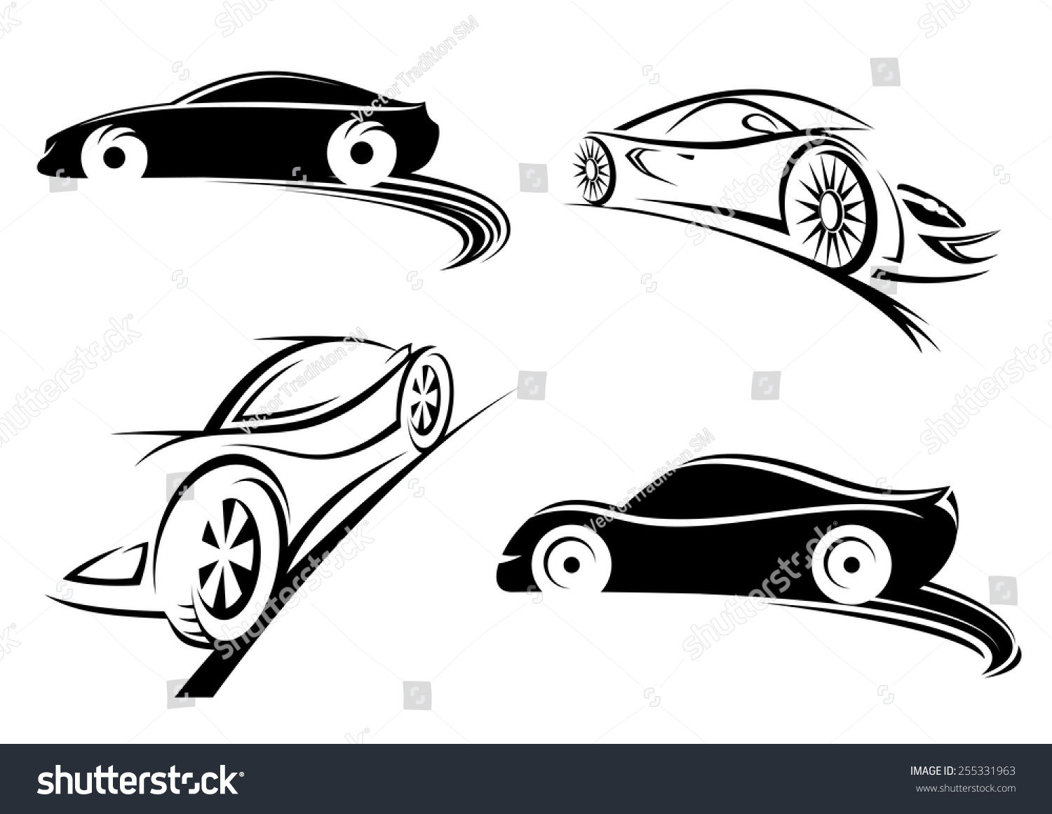 Wallpaper #Tj9HPJMBLiIJ4c9O7ZGl95 Black Silhouettes of Sports Speed Racing Car in Doodle Sketch Style