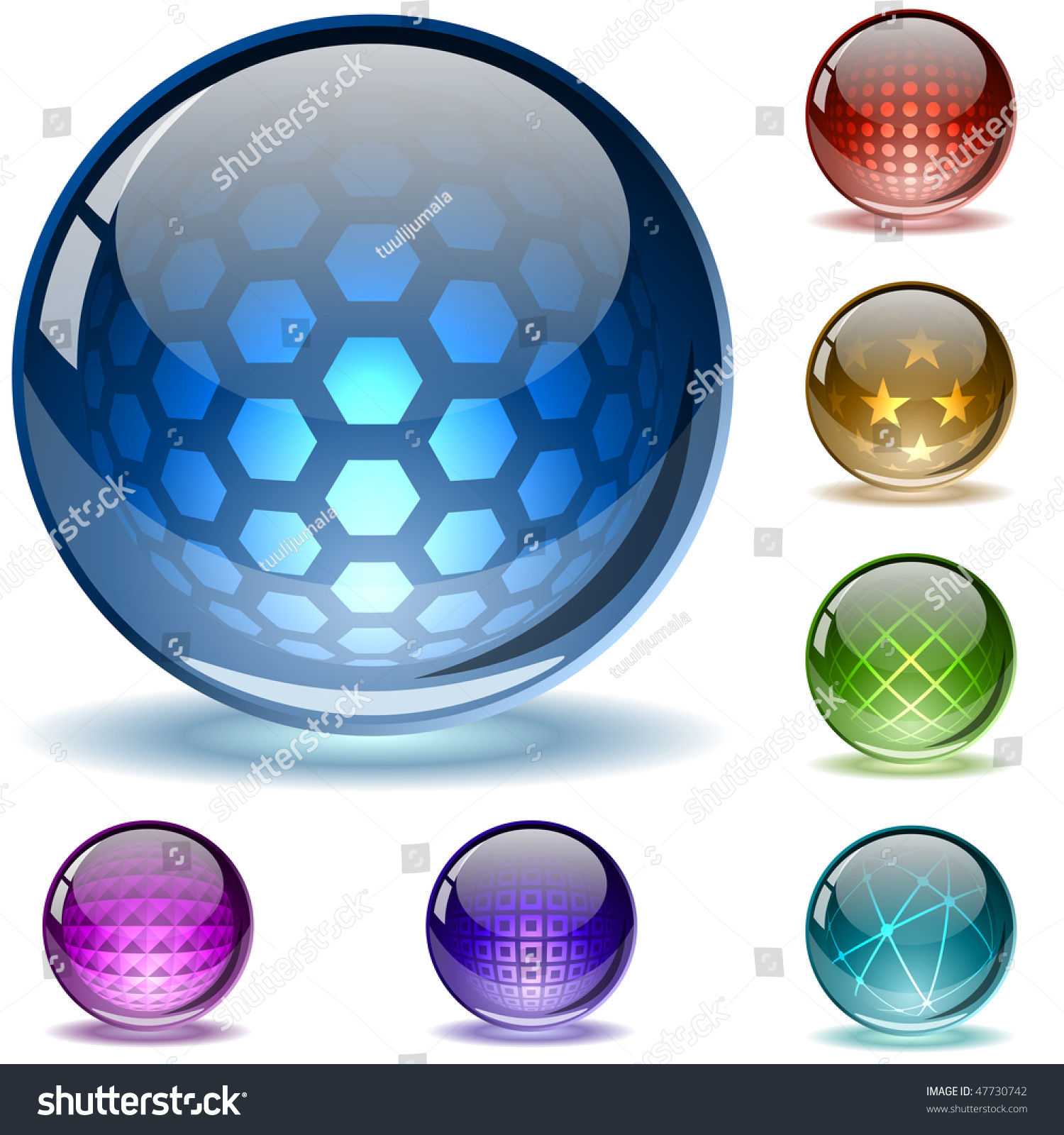 Wallpaper #BGcT6pIBSpphPi3-TUVE107 Glossy Colorful Abstract Globes with Different Inner Spherical Patterns