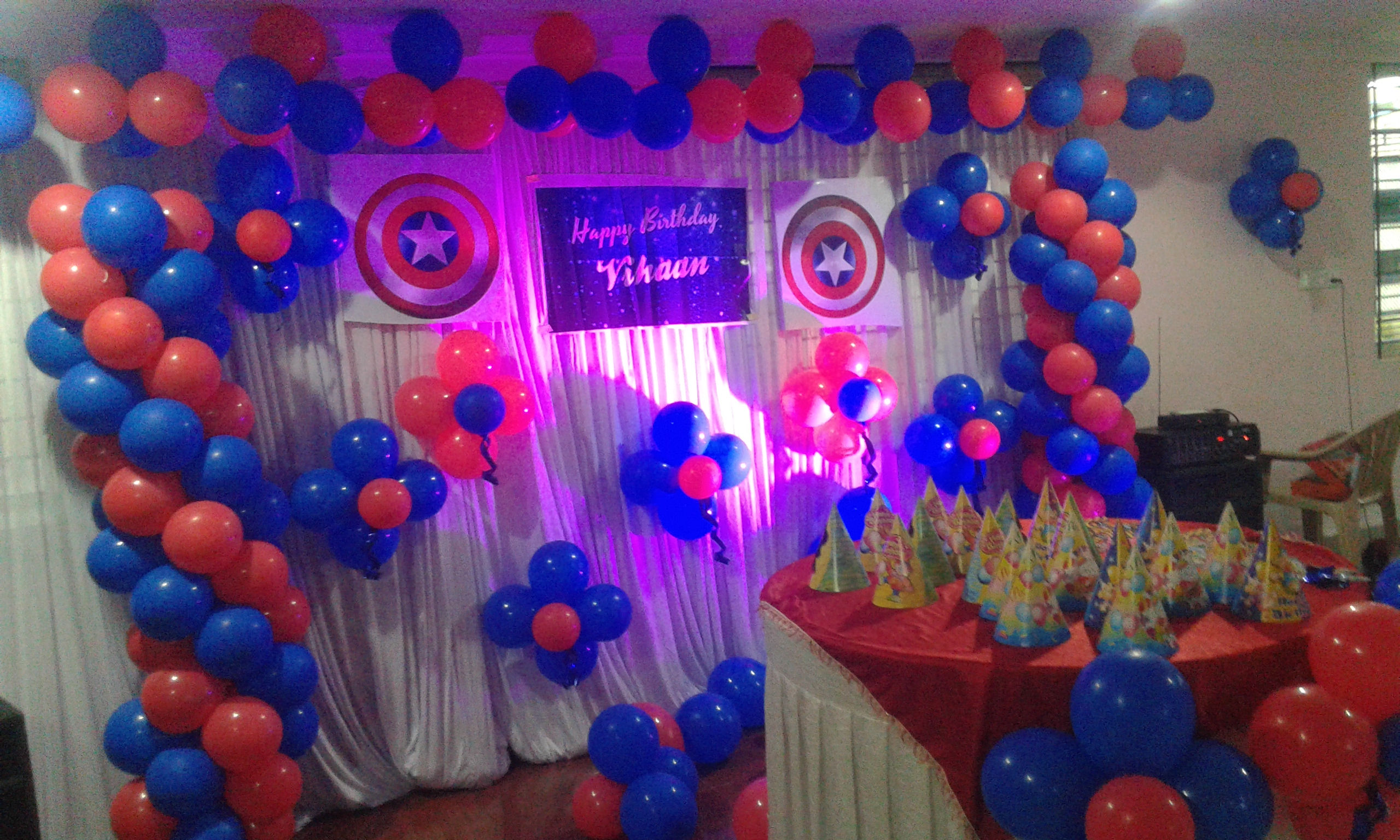 Wallpaper #THPrgo4BFI5NbQkszxmX45 A Birthday Party Decorated with Red, White, and Blue Balloons and a Captain America Theme
