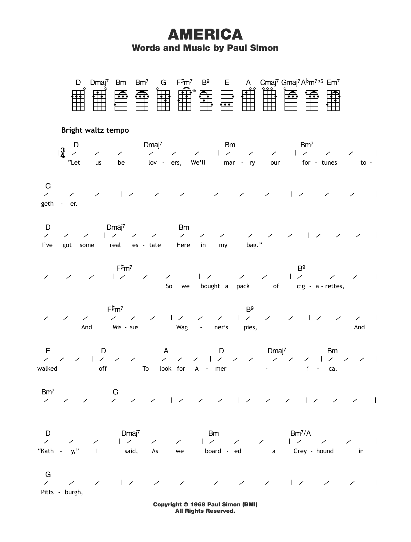Wallpaper #WXMIg44BFI5NbQksNhm433 America Sheet Music Simon Garfunkel Ukulele Chordslyrics