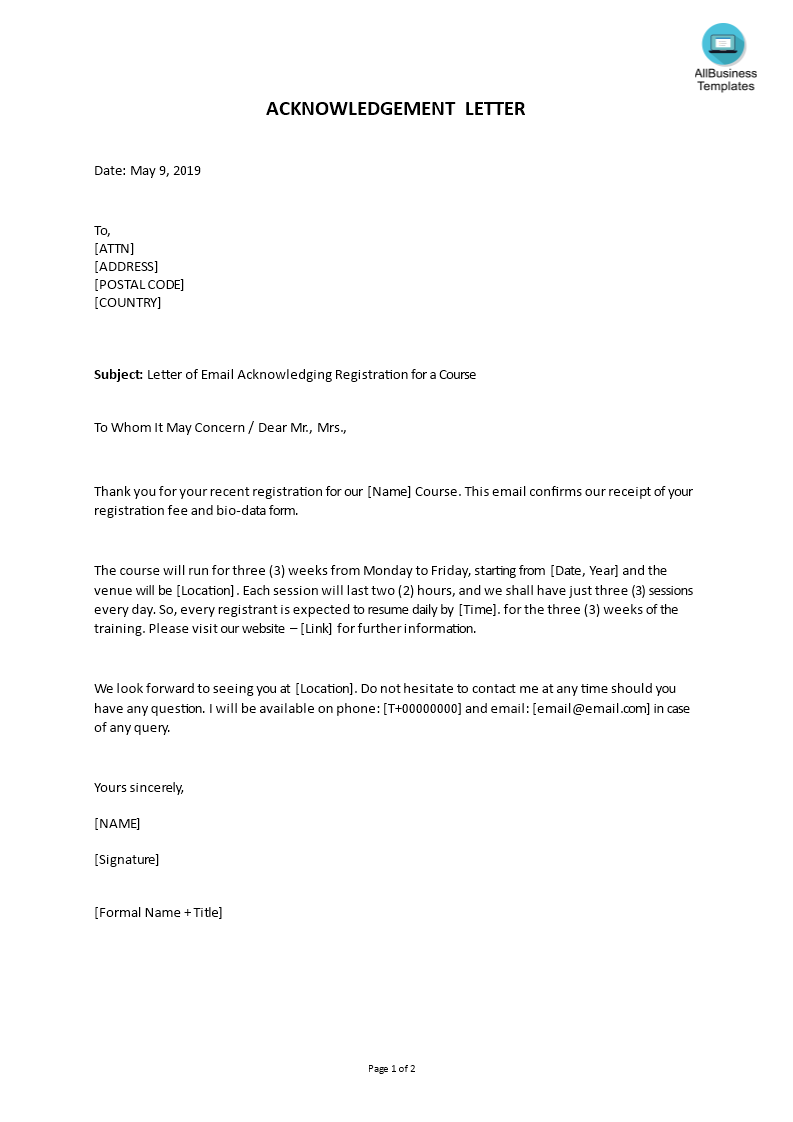 Wallpaper #CbiC3JIBJvJKYCmEUPzh359 Letter of eMail Acknowledging Registration for a Course Example