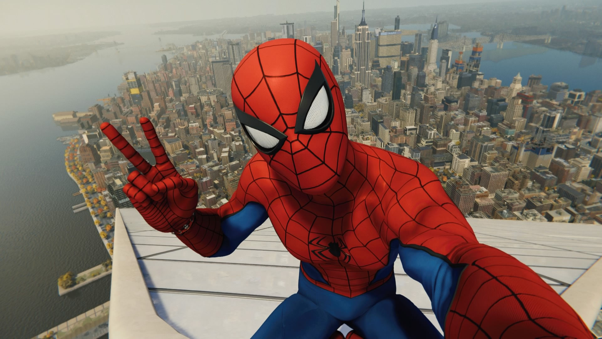 Wallpaper #GkWwlY4B7YBJg1BVIaCK46 Spider-Man Taking a Selfie Above New York City