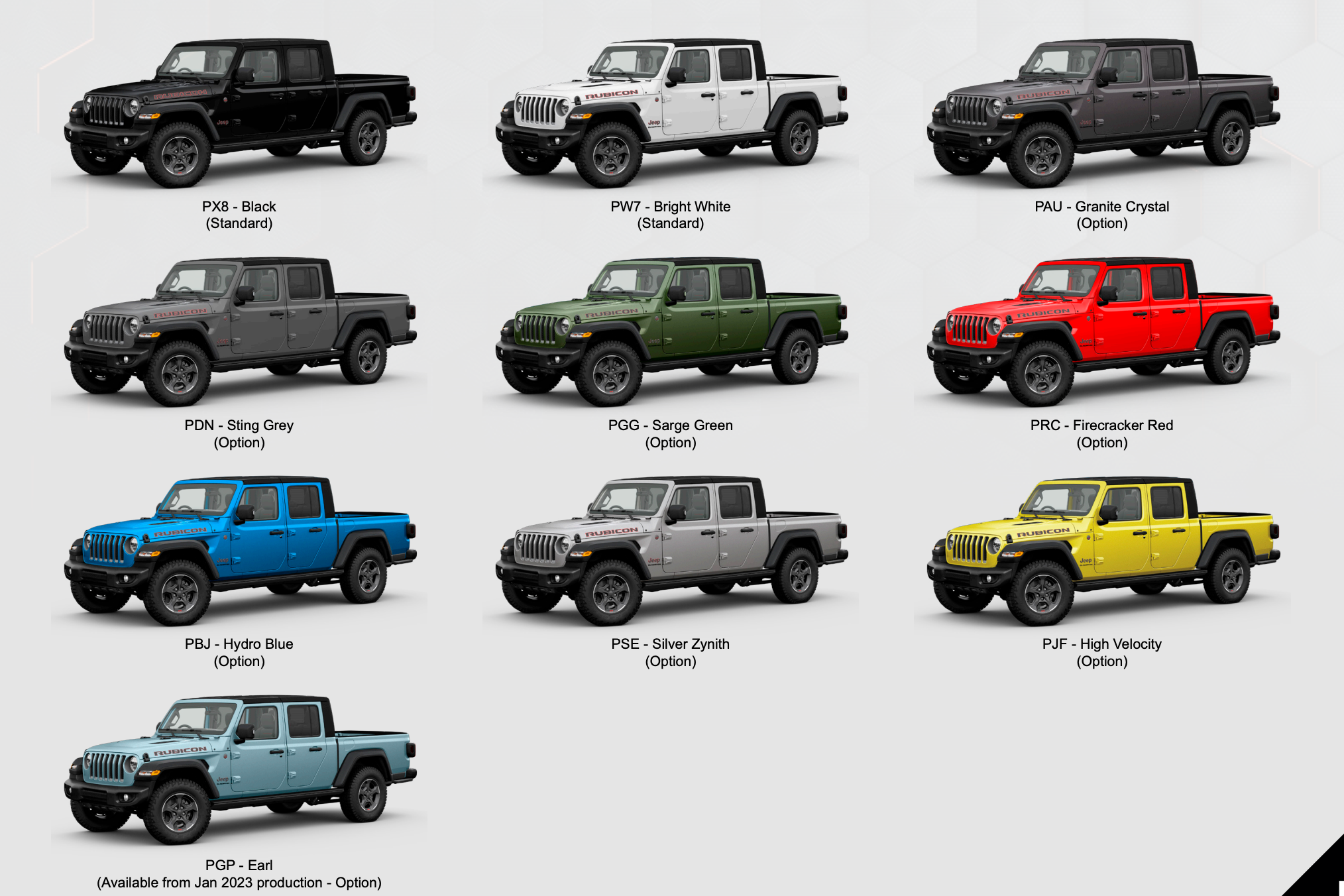 Wallpaper #JzXdkZcBk_lpvpalgJQP4 2024 Jeep Gladiator Colors Chart Carry Crystal