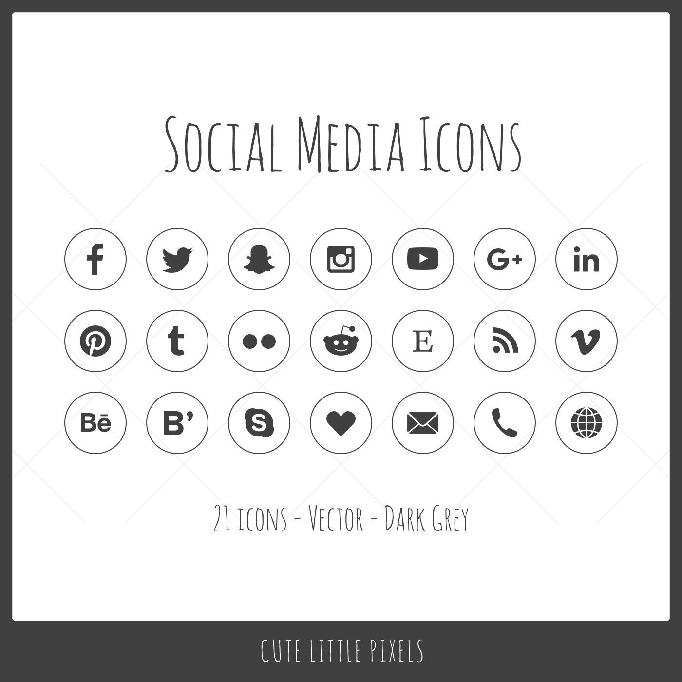 Wallpaper #lWe_75IBSpphPi3-ZGNL285 Vector Social Media Icons 21 Icons Dark Gray Outline Style