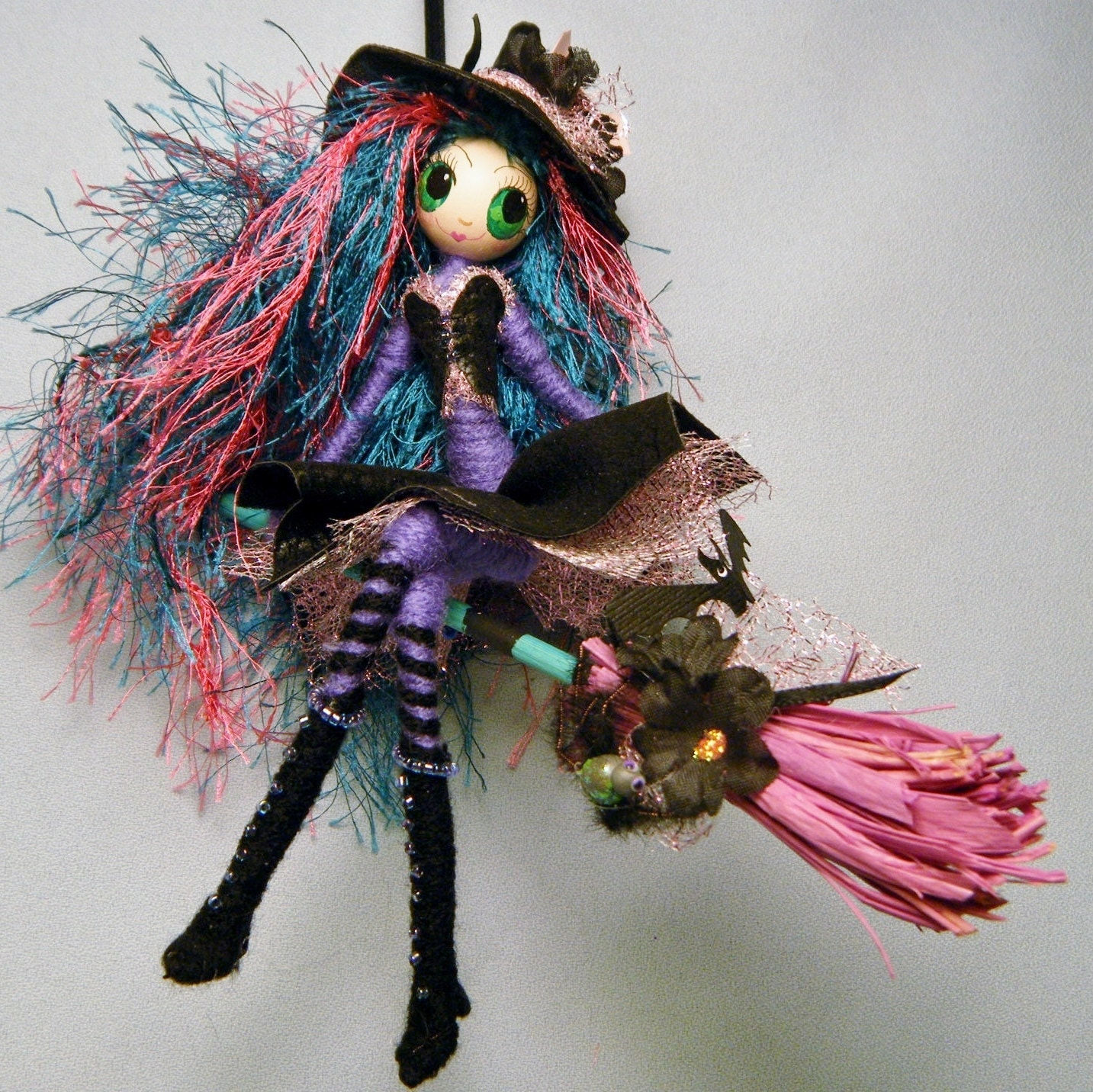 Wallpaper #JfQuOpMBKFX8bn3rLXjG385 Halloween Witch with Spiders Bats Broom Art Doll Ooak by