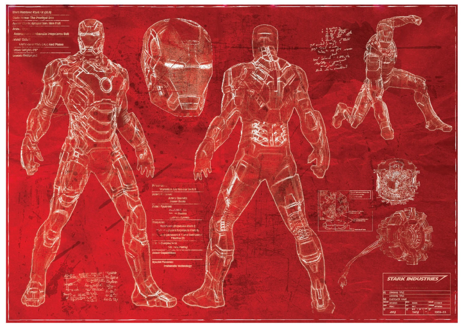 Wallpaper #cmeL6JIBSpphPi3-_z1W377 Ironman Mk42 Suit Blueprint Red Print A2 420mm594 or