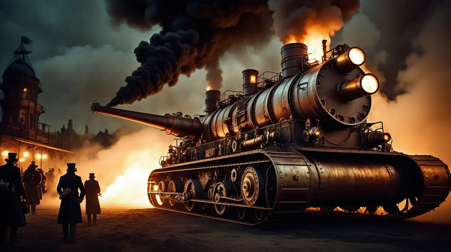 Wallpaper #YWfx8JIBSpphPi3-EGk412 Steampunk War Epic Battle of Big Steam Tanks in Softly Lit Darkness