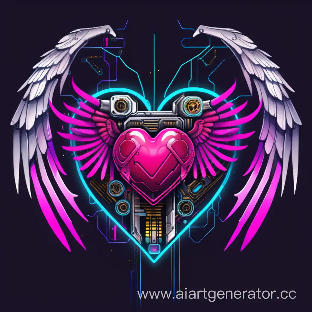 Wallpaper #SzuIb5cBSWmA-tzpLY-L22 Cyberpunk Heart with Wings Futuristic Digital Art AI Art Generator