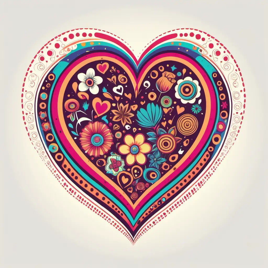 Wallpaper #tGeU55IBSpphPi3-kjik204 Retro Valentine Heart Tshirt Design with Flowers and Psychedelic