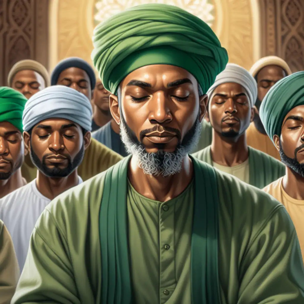 Wallpaper #02fsEpMBSpphPi3-O_00335 Meditating Black Muslim Prophets in Green Suna Attire Muse AI