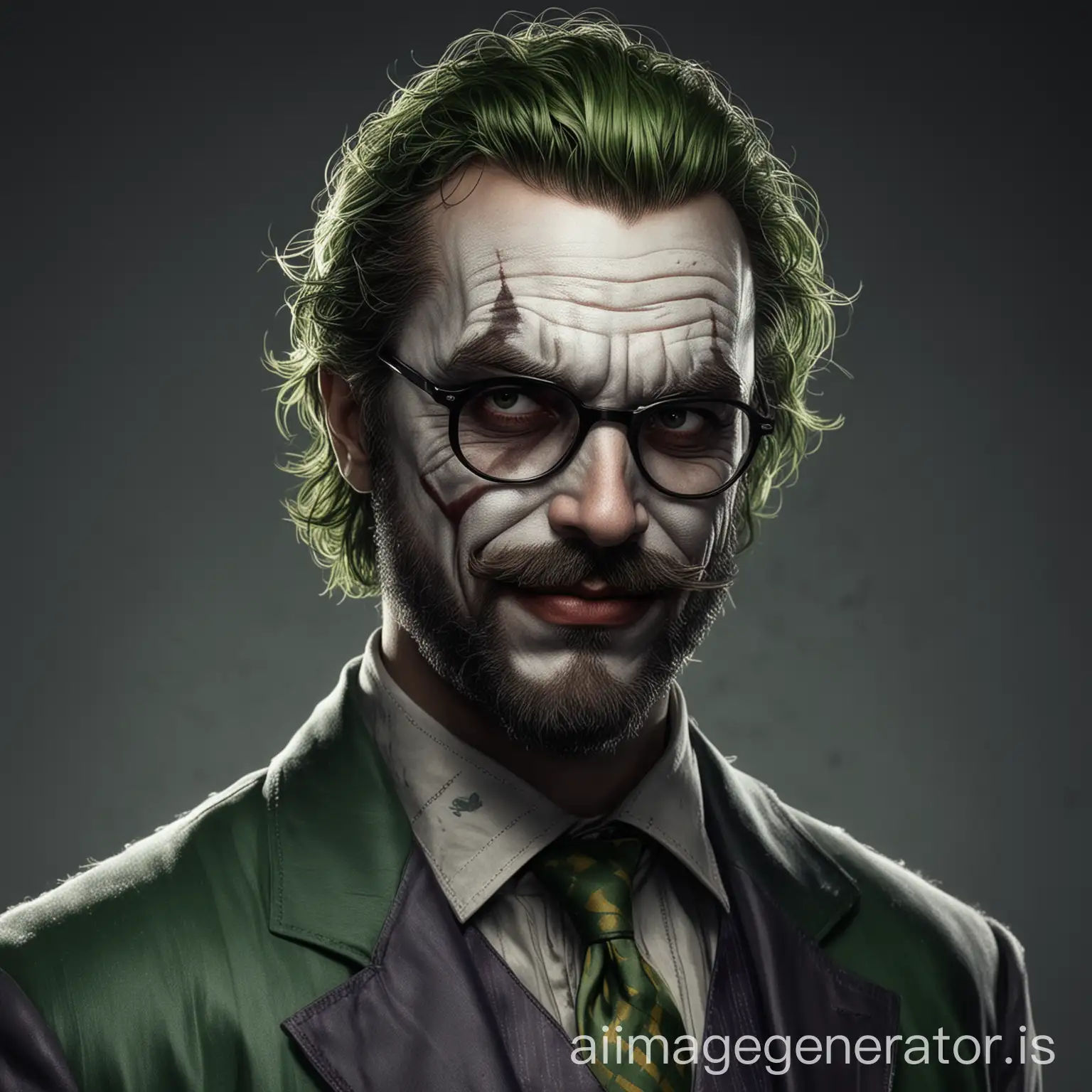 Wallpaper #E_DffpcBi4JM6agGJyBK6 Gangster Joker with Full Beard and Mustache in DC Comics Style AI