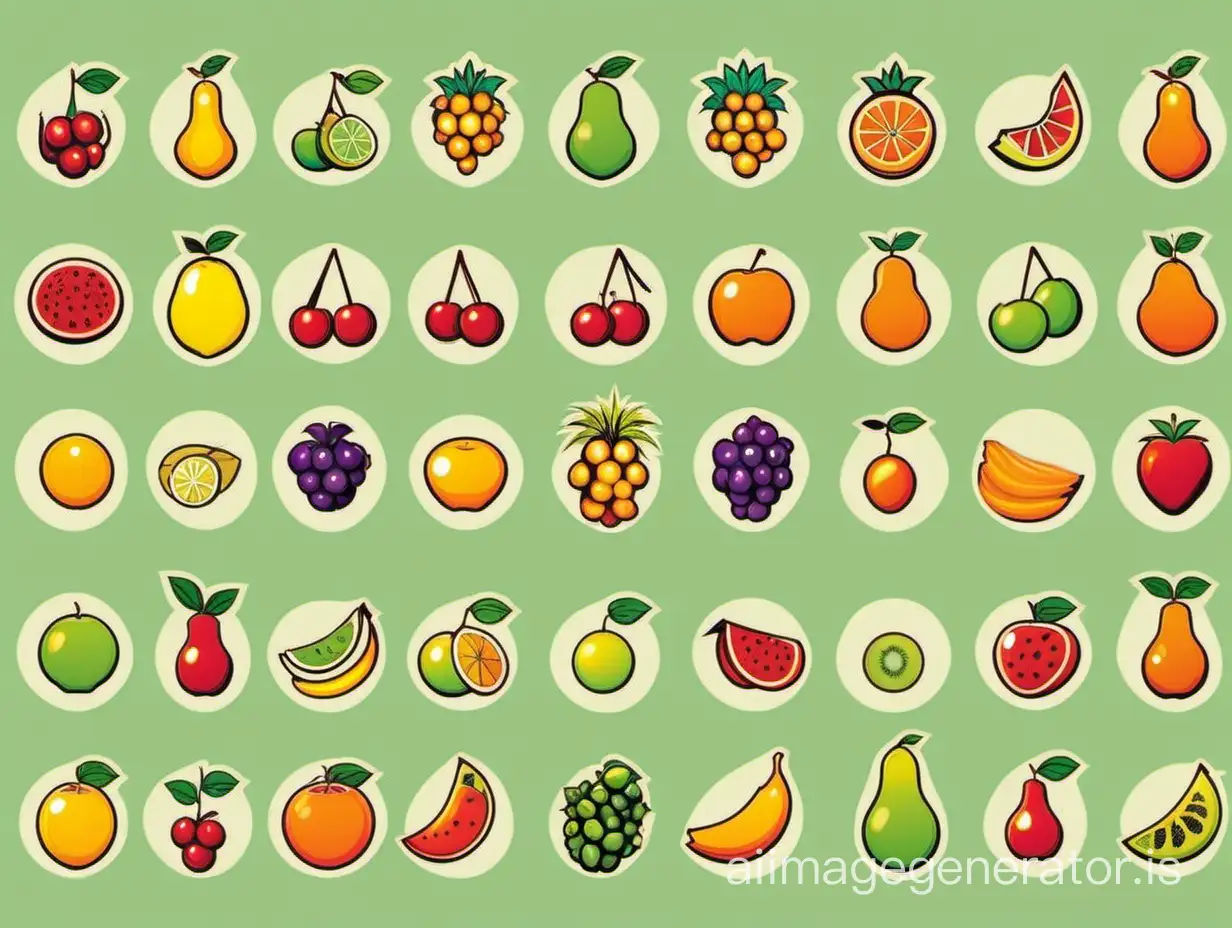Wallpaper #FO8FTZMBMN-XEVvVpD8q388 Colorful Fruit Vector Icons on White Background AI Image Generator