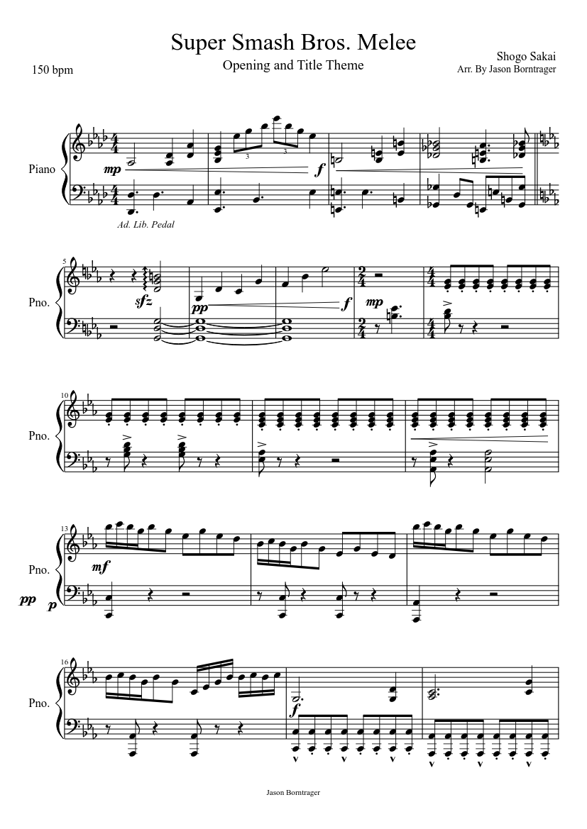 Wallpaper #Cbkj35IBJvJKYCmE9wmu156 Super Smash Brothers Melee Opening and Menu Themes Sheet Music for