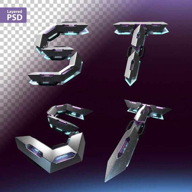 Wallpaper #YXNIho4BFI5NbQksTx-C24 Premium Psd 3D Font Set in Cyberpunk Style Letters S T