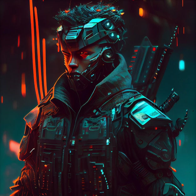 Wallpaper #SLhR2ZIBJvJKYCmEiexE269 Cyberpunk Guerrero Hombre Soldado Futurista Render 3D Ia Generativa