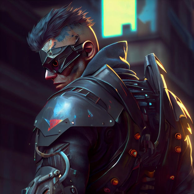 Wallpaper #SLhR2ZIBJvJKYCmEiexE49 Cyberpunk Guerrero Hombre Soldado Futurista 3D Render Ilustracion
