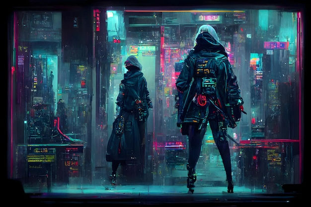 Wallpaper #3mhDIZMBSpphPi3-ky9u167 Figura De Assassino Cyberpunk Na Noite Estilo Cyberpunk Neon Iluminado