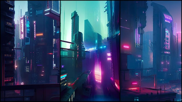 Wallpaper #OddBMpMB4Oq-IITvxDZL60 Concepto De Fondo De Pantalla De Arte De Ciudad Cyberpunk Foto Premium