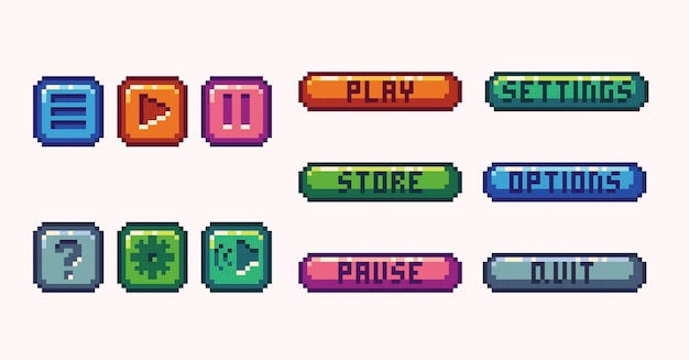 Wallpaper #sG3YZ5cBycdYOYFTvG94147 Conjunto De Pixel Art De Botoes De Menu De Interface Colecao De