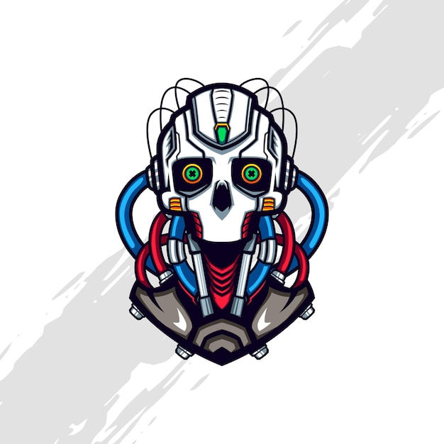 Wallpaper #OGiSHJMBSpphPi3-1yPm325 Cyberpunk Skull Robot Com Liquido Injetado Azul E Vermelho Vetor Premium