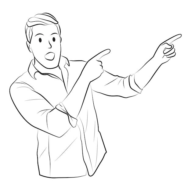 Wallpaper #k2eg8pIBSpphPi3-sXFs180 Premium Vector Surprised Man Pointing Pose Line Cartoon Illustration
