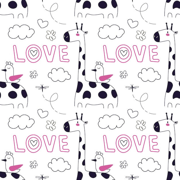 Wallpaper #sZy14pIBZHQxiYarjMHJ293 Premium Vector Hand Drawn Line Art Cartoon Doodle Animal Seamless